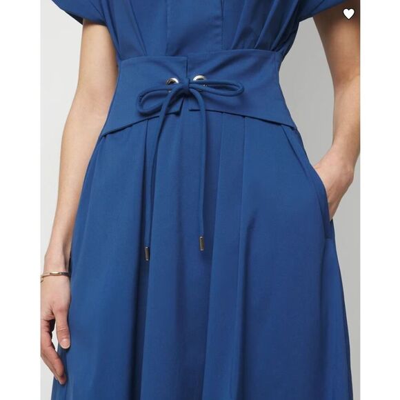 New! White House Black Market Short Sleeve Collar Poplin Midi Dress, size S - Picture 3 of 16